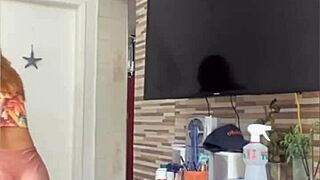 Cleaning house while flashing pussy, exhibitionist style