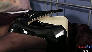 curvy british voyeur encourages jerking off during photoshoot duo