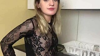 Cute blonde hottie MASTURBATES with legs WIDE SPREAD, teasing her shaved pussy