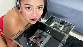 Watch this nasty cum-eating scene with a huge ass latina brunette