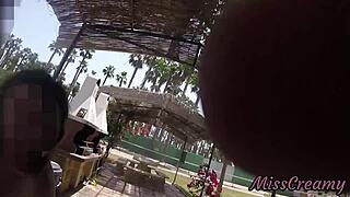 Real Flash of Naked Stepdaughter Touching Stepfather's Cock in Public Park