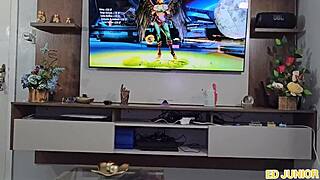 this hot brazilian girl stops gaming to ride bareback dick