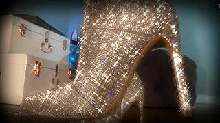 Goddess In Sparkle Boots Mesmerizes Slave With Her Legs And Ass