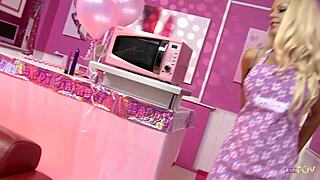 cute lesbians eat each other out on the couch before taking out their sex toys and pounding themselves