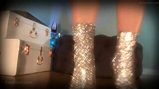 Goddess In Sparkle Boots Mesmerizes Slave With Her Legs And Ass