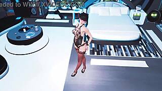 young playful eve teases in black pearl outfit