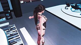 young playful eve teases in black pearl outfit