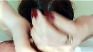 Jerking Off Dick In Bathroom Cum On Her Hair