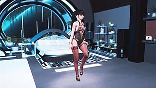 young playful eve teases in black pearl outfit