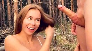 Horny Petite 18+ Babe Sucks Dick And Gets Bent Over For Outdoor Fuck In The Woods