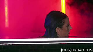 Angela White Fucks Jules Jordan Outdoors: Big Tits Brunette With Monster Cock Under Neon Lights