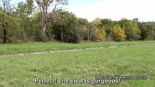 Pierced nose teen hitchhiker boldly fucks POV in public