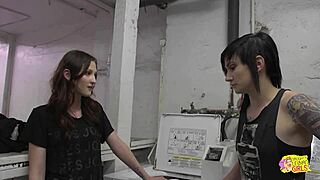 Emo babe takes initiative and fucks her sexy neighborhood girl in the laundry shop.
