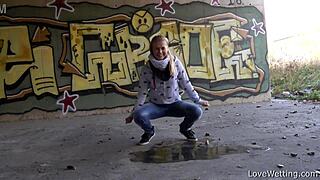 violeta proud of puddle in public outdoor