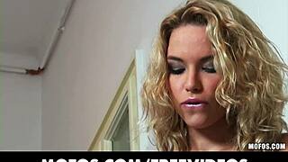 Curly haired bombshell reaches orgasm while masturbating with wet panties