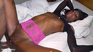 Skinny slut bends over for fat black dick