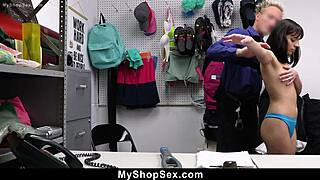 Teen caught at work riding guard's cock to avoid trouble.