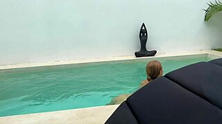 Poolboy Rides Cute Teen Babe in Thong and Panties with Cowgirl