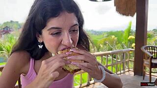 Waiter Cums on Face in Public Cafe