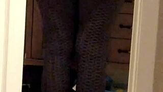 Wife in leggings showing off her ass for voyeur