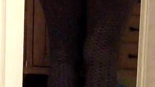 Wife in leggings showing off her ass for voyeur