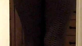 Wife in leggings showing off her ass for voyeur