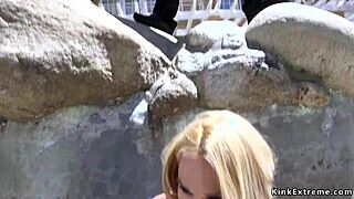 sex trafficker dominates busty skinny blonde