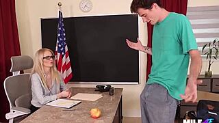 I banged my milf teacher in the classroom, and she blew my big cock with the group watching.
