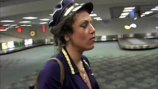 Milf stewardess gets totally wrecked by a huge black cock in stockings