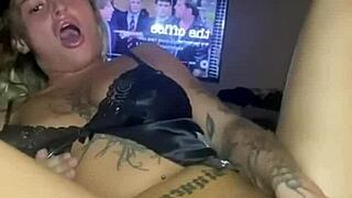 Hey, this teen goth whore is fucking her tight pussy