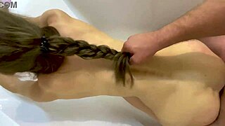 hot long-haired milf creampie in bathroom 😈