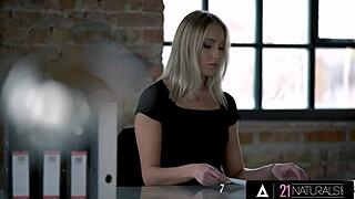 Blonde Angelika Grays passionately offers cute ass for anal rimjob at work.