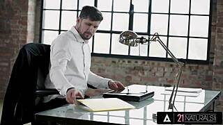 Blonde Angelika Grays passionately offers cute ass for anal rimjob at work.