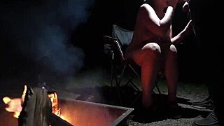 Fat curvy nudist sucks cock naked in the forest nature