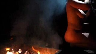 Fat curvy nudist sucks cock naked in the forest nature