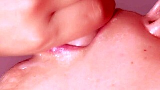 Cheating wife swallows cum in close-up view