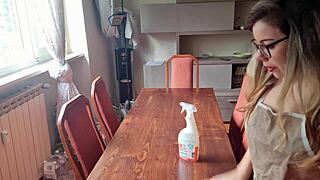 cleaned neighbor's table, took off panties