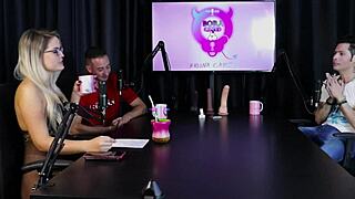 Brazilian blonde Jow Jow Sheer Red enters porn after pandemic, accepted by family in sheer red lingerie group scenes