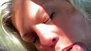 Latina MILF swallows huge cock in public outdoor blowjob