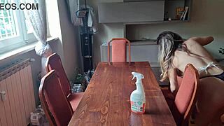 cleaned neighbor's table, took off panties