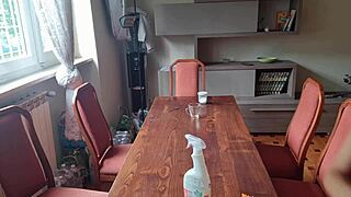 cleaned neighbor's table, took off panties