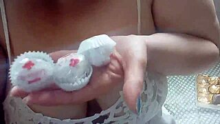 Ginger Paris Sexy Masturbation With Chocolates In Lingerie, Showing Off Big Tits And Latina Curves.