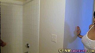 busty cfnm babe tugs monster cock to cum in mouth