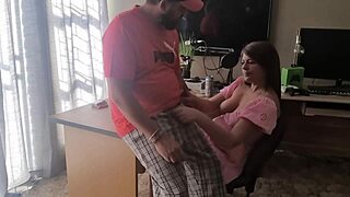 This Brunette Amateur Plays With His Cock In Her Dress At Home