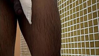 brazilian spy catches tall guy with huge dick showering at gym