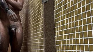 brazilian spy catches tall guy with huge dick showering at gym