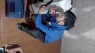 Tattooed prostitute pays service with crazy domination by technician.