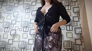 hot asian milf plays with natural big tits for lover