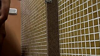 brazilian spy catches tall guy with huge dick showering at gym