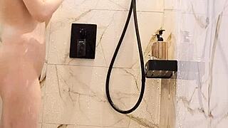 Black-Haired Japanese Girl Bathes Solo!